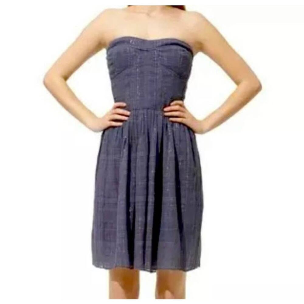 Rebecca Taylor Charlie Chambray Metallic Strapless‎ Dress Size 2